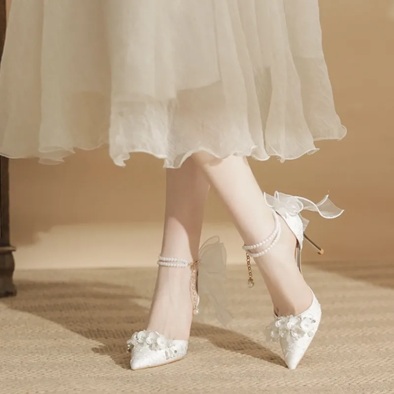 NTOZE Slim Heel High Heels Women's White-15