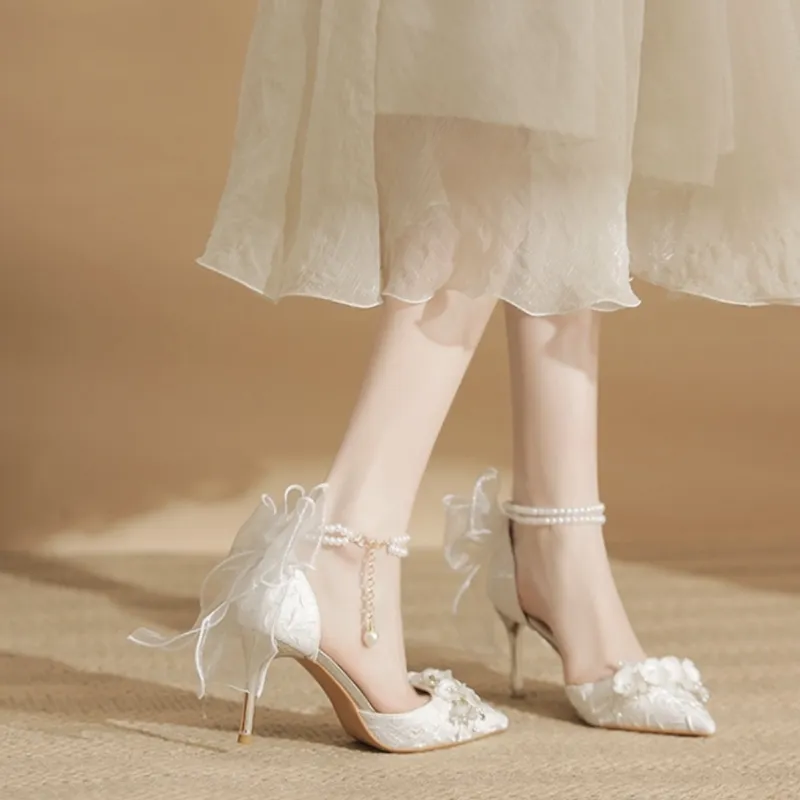 NTOZE Slim Heel High Heels Women's White-9