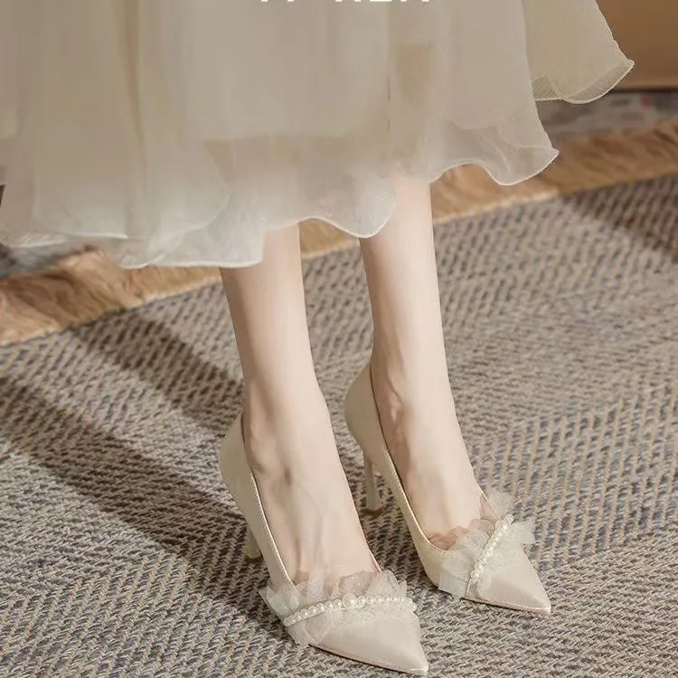NTOZE Slim Heel High Heels Women's Light Champagne-6