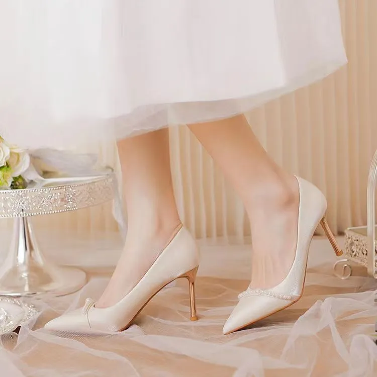 NTOZE Slim Heel High Heels Women's Champagne Gold-2
