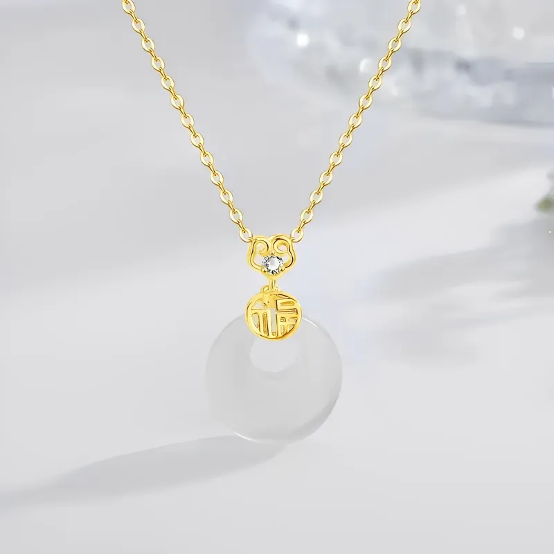Old Fu Gold Chalcedony Jade Necklaces Unisex-5