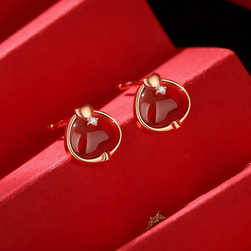 Old Fu Gold Agate 925 Sterling Silver, Jade Stud Earring Women's-2