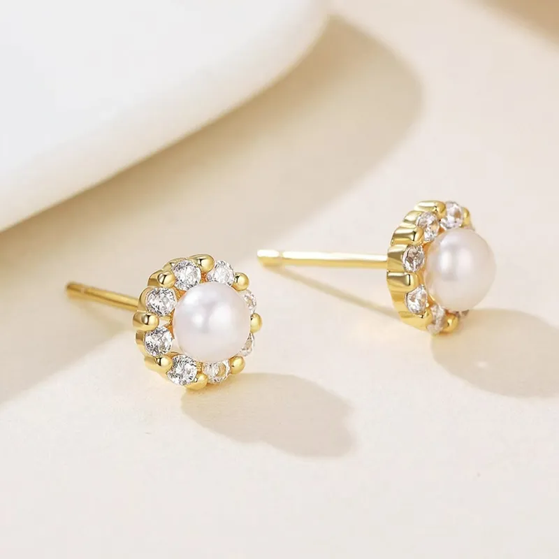 Old Fu Gold Pearl Stud Earrings Women's-1