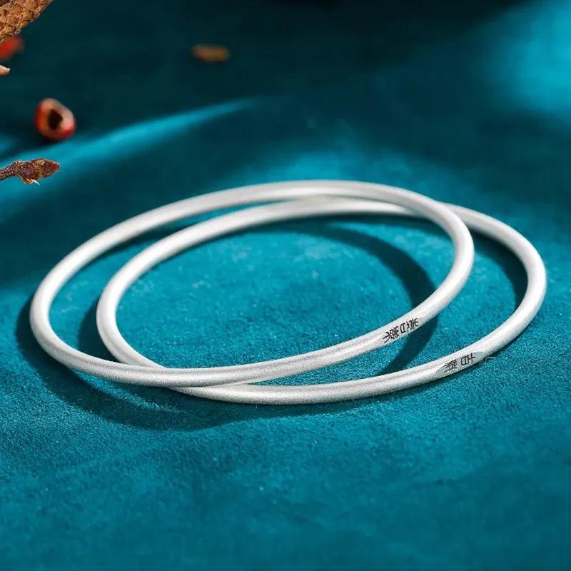 Old Fu Gold S999 Fine Silver Sterling Silver Bangle Women's Good Luck-7