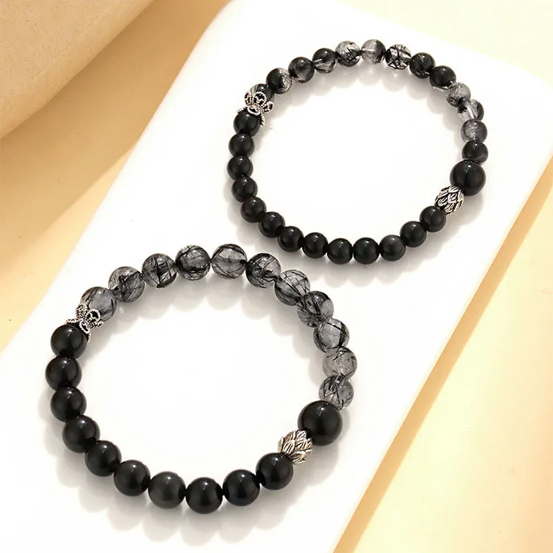 Old Fu Gold Obsidian Jade Bracelets Unisex-2