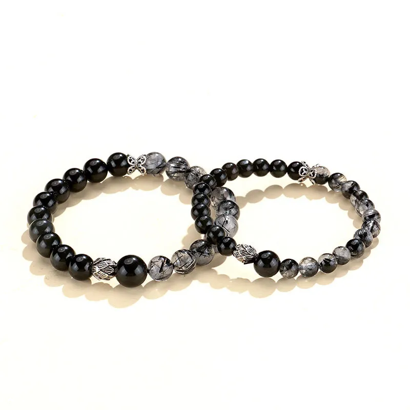 Old Fu Gold Obsidian Jade Bracelets Unisex-1