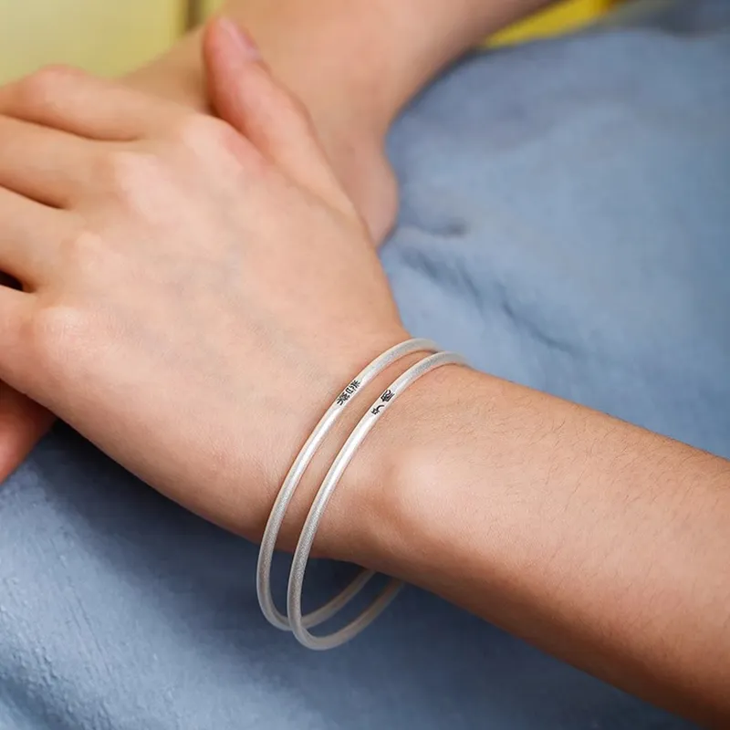 Old Fu Gold S999 Fine Silver Sterling Silver Bangle Women's Good Luck-4