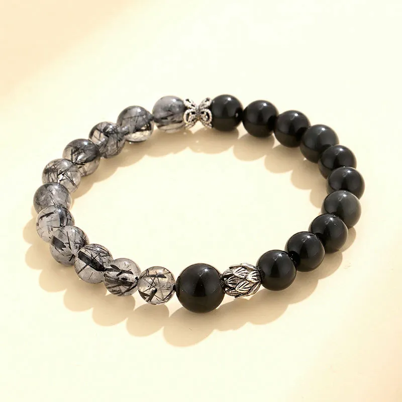 Old Fu Gold Obsidian Jade Bracelets Unisex-3