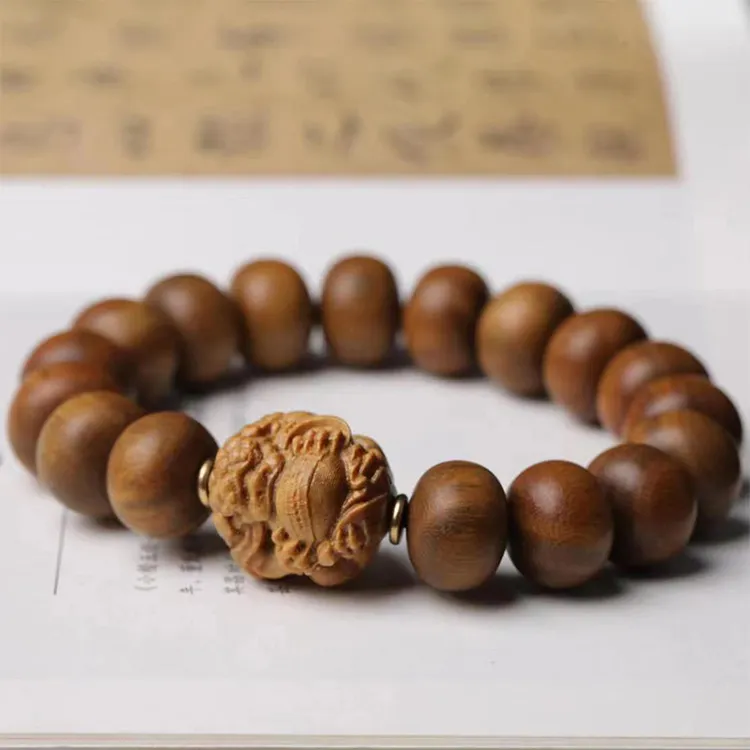 Zhiyi Green Sandalwood Wooden Bracelets Unisex-4