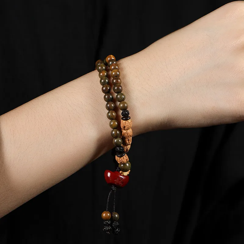 Zhiyi Green Sandalwood Wooden Bracelets Unisex-4