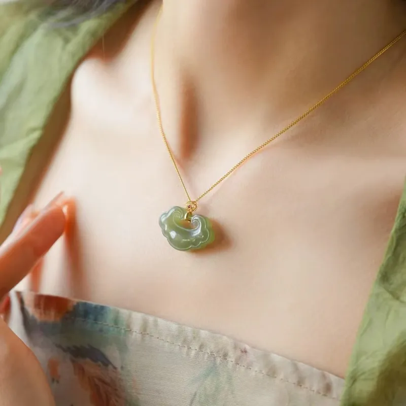 CUIYIN Hetian Jade Pendants Green Jade Unisex-4