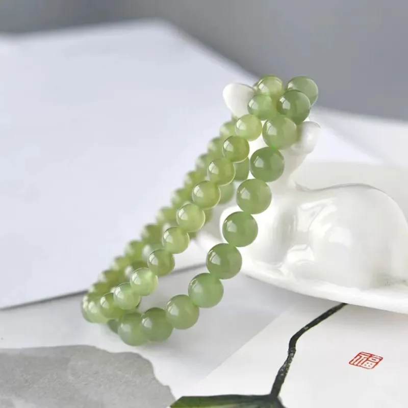 CUIYIN Hetian Jade Bracelets Women's Pale Greenish White Jade-13