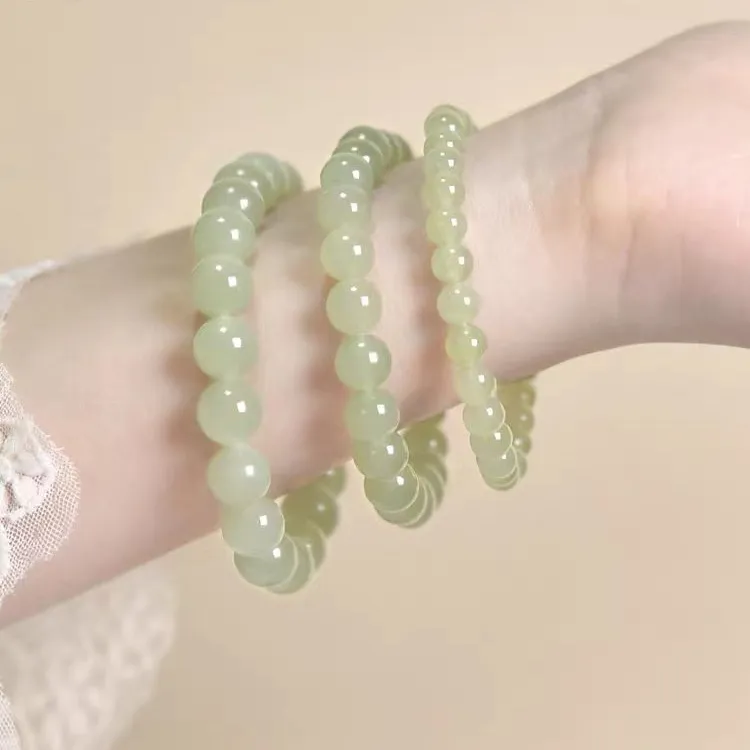 CUIYIN Hetian Jade Bracelets Women's Pale Greenish White Jade-6
