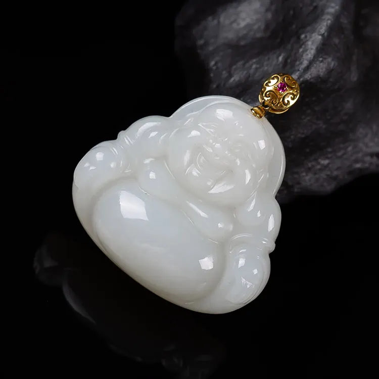 Execute The Blessing Hetian Jade Pendants White Jade Unisex-4