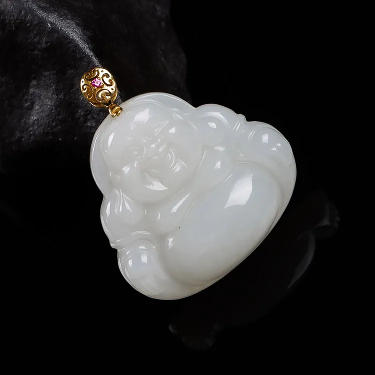 Execute The Blessing Hetian Jade Pendants White Jade Unisex-2
