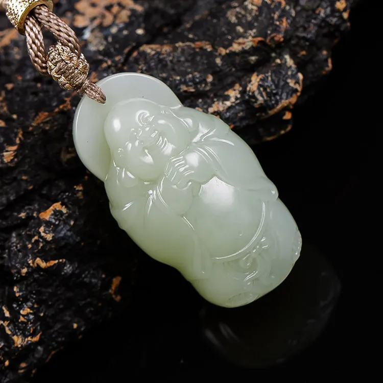 Execute The Blessing Hetian Jade Pendants Pale Greenish White Jade Unisex-2