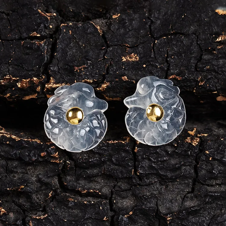 Execute The Blessing Ice Type Jadeite Stud Earrings Unisex-4