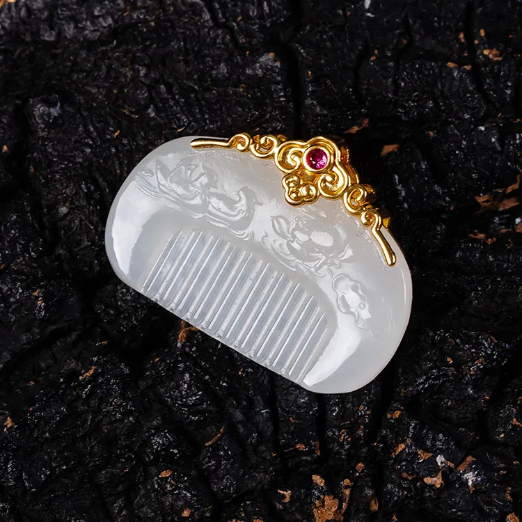 Execute The Blessing Hetian Jade Pendants White Jade Unisex-3