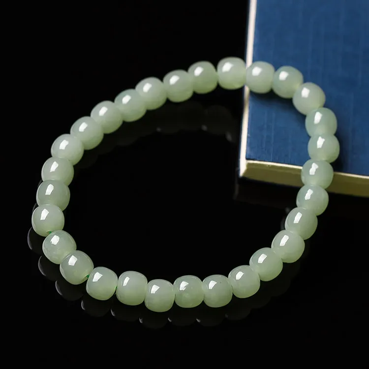 Execute The Blessing Hetian Jade Bracelets Pale Greenish White Jade Unisex-4