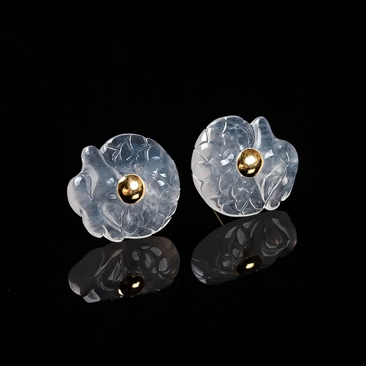 Execute The Blessing Ice Type Jadeite Stud Earrings Unisex-2