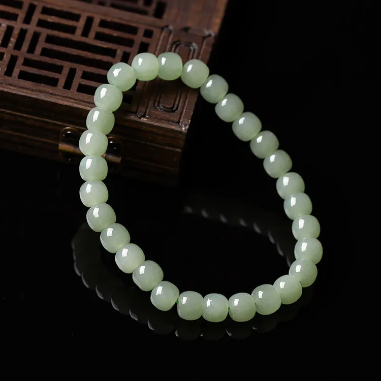 Execute The Blessing Hetian Jade Bracelets Pale Greenish White Jade Unisex-2