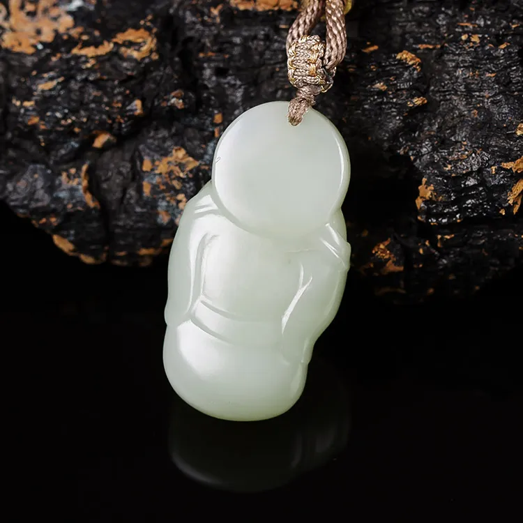 Execute The Blessing Hetian Jade Pendants Pale Greenish White Jade Unisex-4