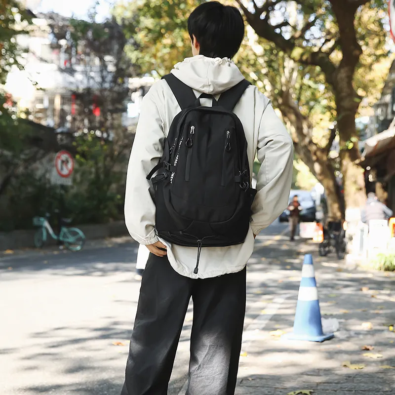 PAIBLOKS Nylon Backpack Unisex Black/White-4