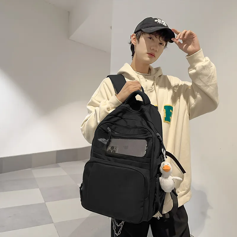 PAIBLOKS Nylon Backpack Unisex Black/White/Blue/Red-2