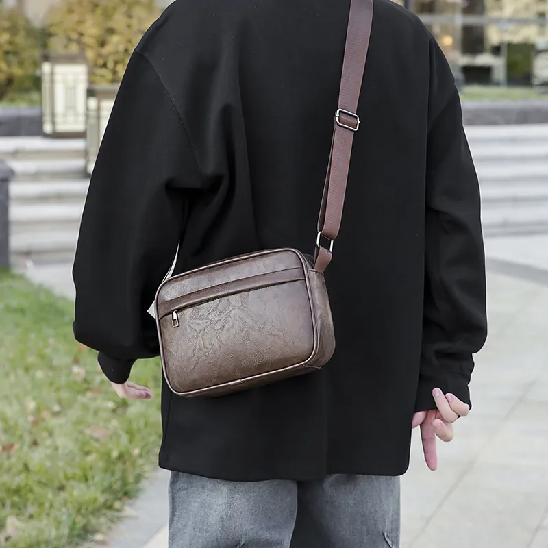PAIBLOKS PU Shoulder Bag Crossbody Bag Regular Men's Black/Coffee-4