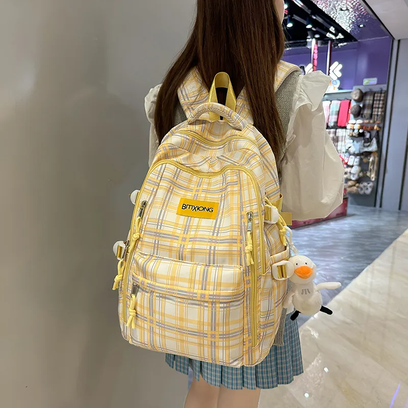 PAIBLOKS Nylon Backpack Unisex Black/pink/blue/yellow-10