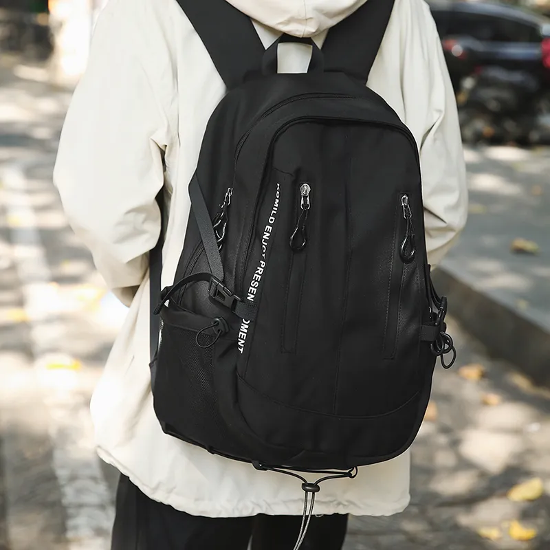PAIBLOKS Nylon Backpack Unisex Black/White-5