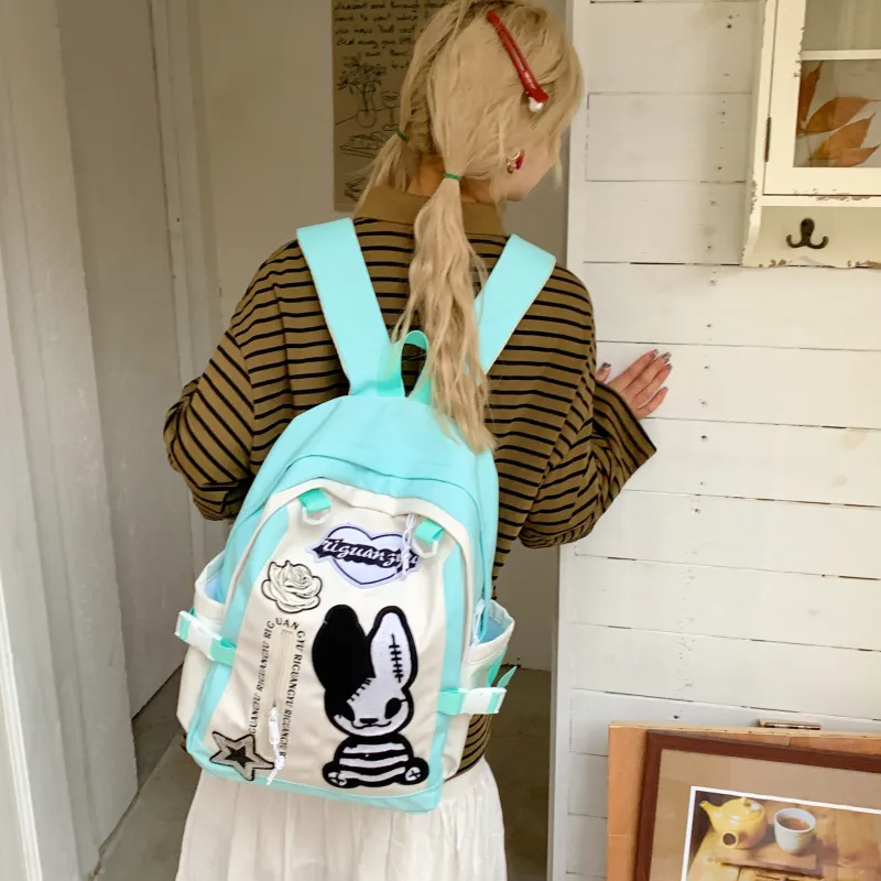 PAIBLOKS Nylon Fabric Backpack Unisex Multicolor-5