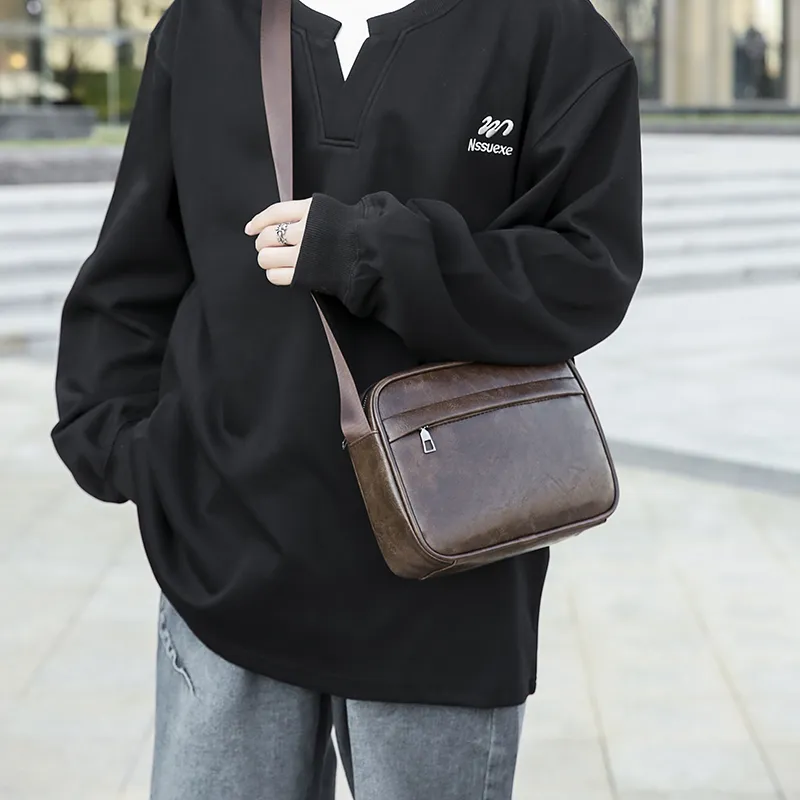 PAIBLOKS PU Shoulder Bag Crossbody Bag Regular Men's Black/Coffee-5
