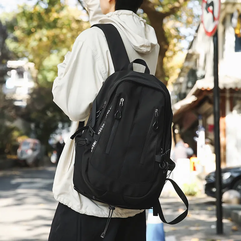 PAIBLOKS Nylon Backpack Unisex Black/White-1