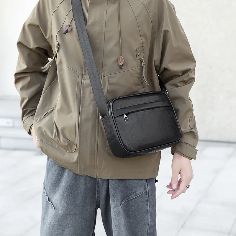 PAIBLOKS PU Shoulder Bag Crossbody Bag Regular Men's Black/Coffee-2