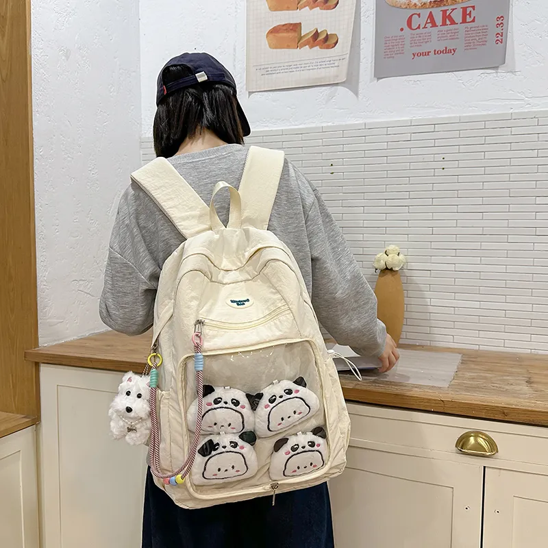 PAIBLOKS Nylon Backpack Regular Unisex Black/white/blue/yellow/gray-5