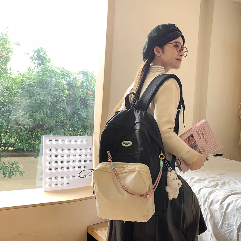 PAIBLOKS Nylon Backpack Regular Unisex Black/white/blue/yellow/gray-1