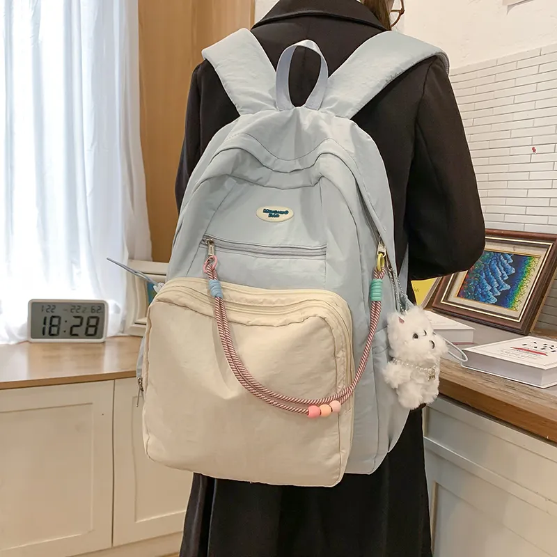 PAIBLOKS Nylon Backpack Regular Unisex Black/white/blue/yellow/gray-7
