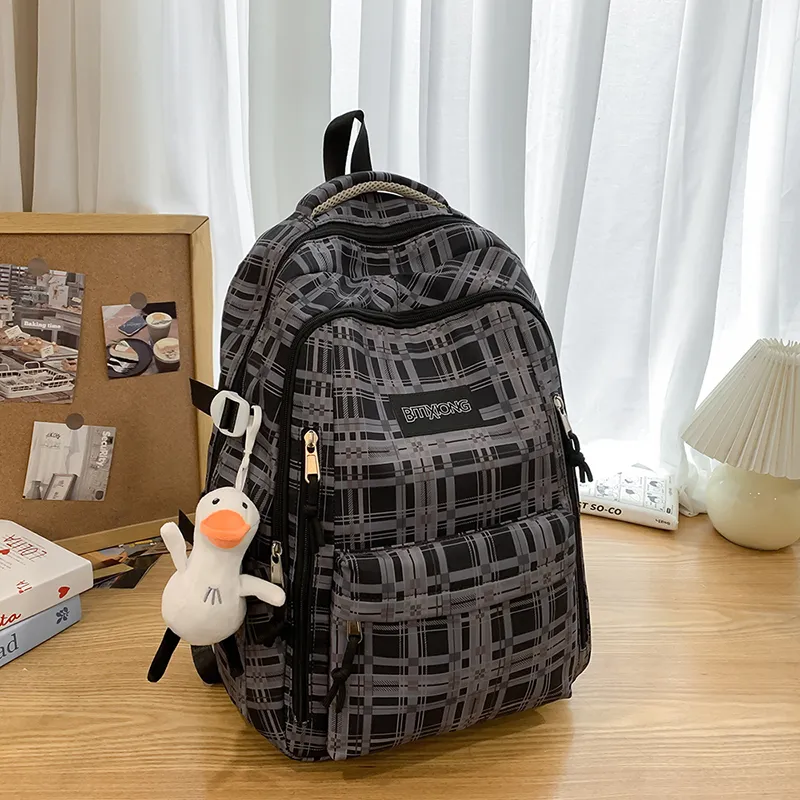PAIBLOKS Nylon Backpack Unisex Black/pink/blue/yellow-1