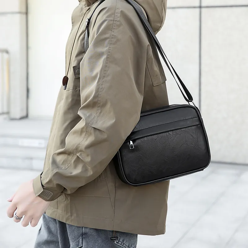 PAIBLOKS PU Shoulder Bag Crossbody Bag Regular Men's Black/Coffee-1