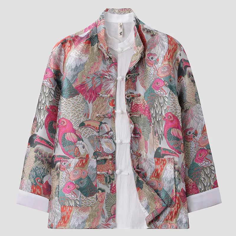 XUANSHENG Jacket Men's Colorful Parrots-1