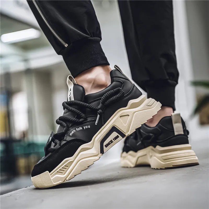 SOURCE Cushioned Anti Slip Wear Resistant Lightweight Height Increasing Low Top Chunky Sneakers Men's-9