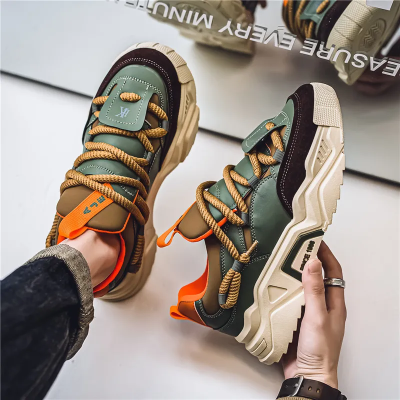 SOURCE Cushioned Anti Slip Wear Resistant Lightweight Height Increasing Low Top Chunky Sneakers Men's-2