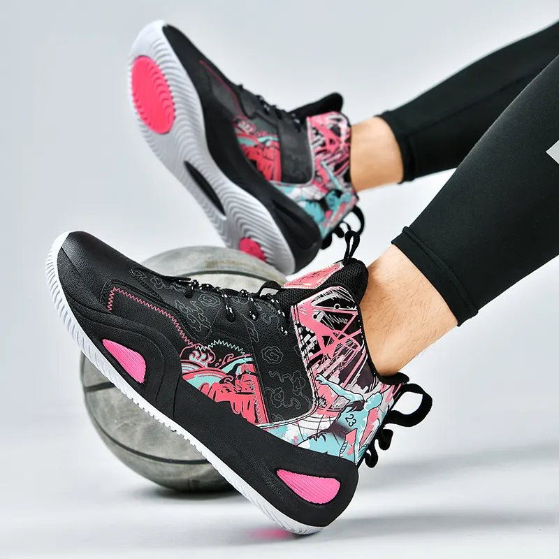 SOURCE Basketball Shoes Unisex High Top White/Pink/Aqua/Black-12