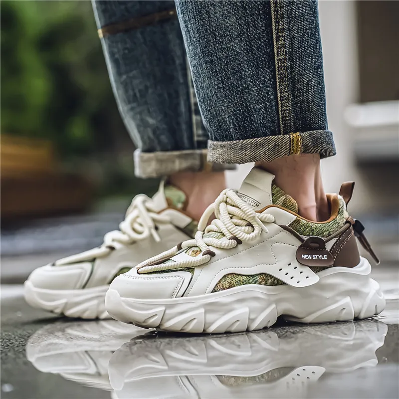 SOURCE Cushioned Anti Slip Wear Resistant Moisture Wicking Lightweight Height Increasing Low Top Chunky Sneakers Men's-2