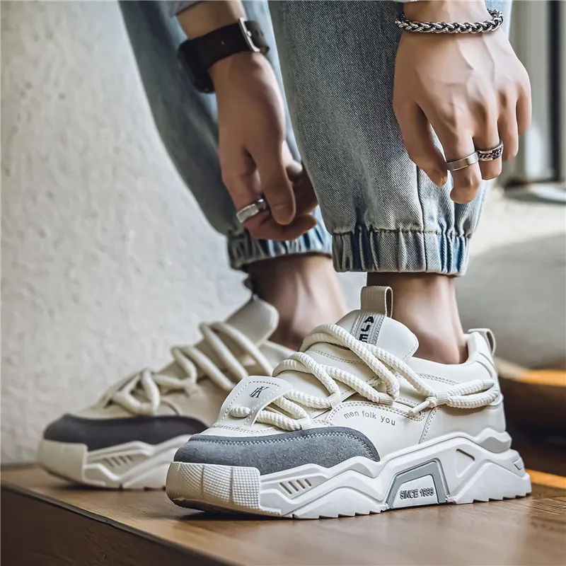 SOURCE Cushioned Anti Slip Wear Resistant Lightweight Height Increasing Low Top Chunky Sneakers Men's-12