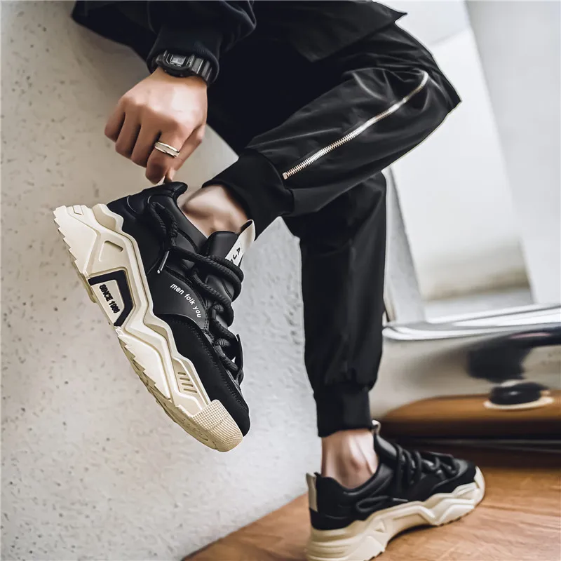 SOURCE Cushioned Anti Slip Wear Resistant Lightweight Height Increasing Low Top Chunky Sneakers Men's-8