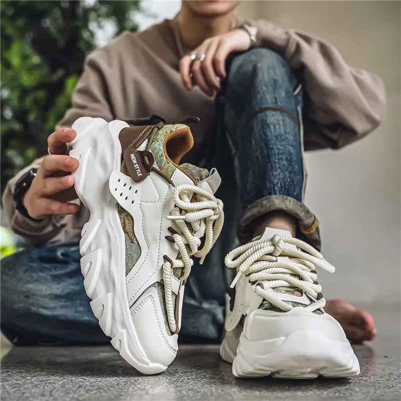SOURCE Cushioned Anti Slip Wear Resistant Moisture Wicking Lightweight Height Increasing Low Top Chunky Sneakers Men's-1