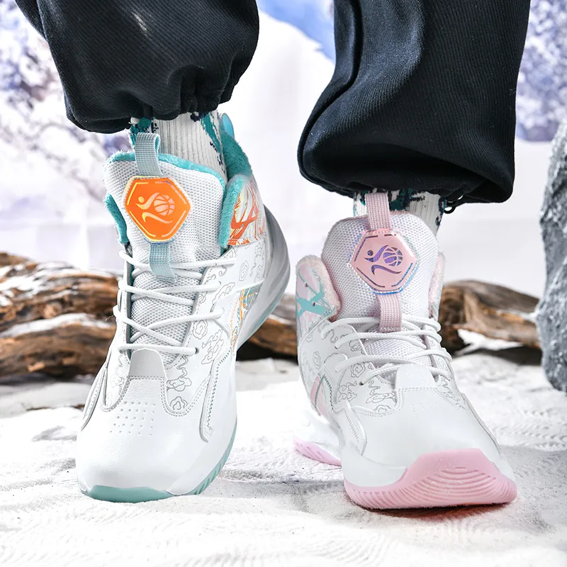 SOURCE Basketball Shoes Unisex High Top White/Pink/Aqua/Black-37