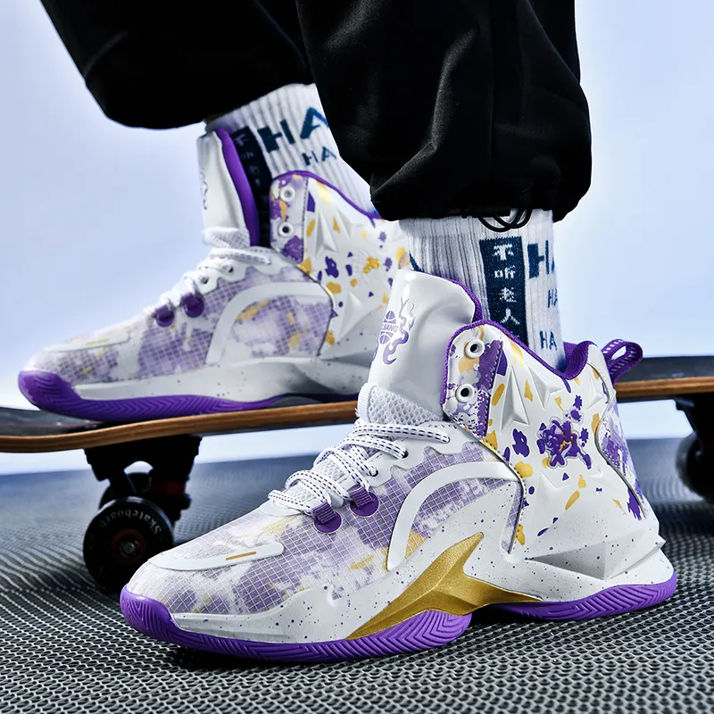 SOURCE Basketball Shoes Unisex High Top White Purple/White Gray/White Moon/White Blue-3